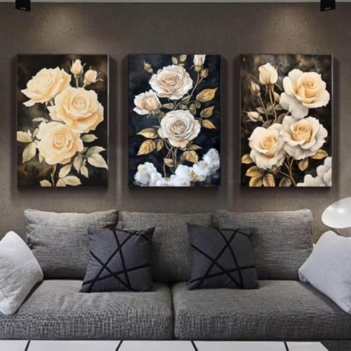 3 Stück 5D Diamond Painting Kits DIY Diamant Painting Erwachsene Kinder Round Full Drill Strass Stickerei Kreuzstich Diamant Malerei nach Zahlen Set Handwerk für Home Wall Décor Weiße Blumen E642 von Reisvx