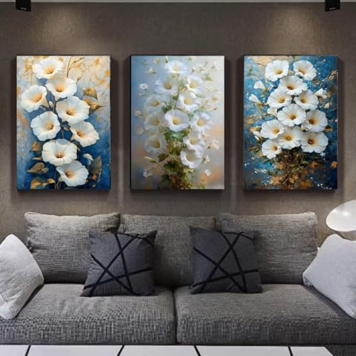 3 Stück 5D Diamond Painting Kits DIY Diamant Painting Erwachsene Kinder Round Full Drill Strass Stickerei Kreuzstich Diamant Malerei nach Zahlen Set Handwerk für Home Wall Décor Weiße Blumen E651 von Reisvx