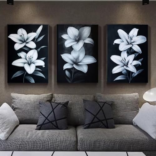 3 Stück 5D Diamond Painting Kits DIY Diamant Painting Erwachsene Kinder Round Full Drill Strass Stickerei Kreuzstich Diamant Malerei nach Zahlen Set Handwerk für Home Wall Décor Weiße Blumen E673 von Reisvx