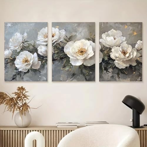 3 Stück 5D Diamond Painting Kits DIY Diamant Painting Erwachsene Kinder Round Full Drill Strass Stickerei Kreuzstich Diamant Malerei nach Zahlen Set Handwerk für Home Wall Décor Weiße Blumen E684 von Reisvx