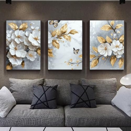 3 Stück 5D Diamond Painting Kits DIY Diamant Painting Erwachsene Kinder Round Full Drill Strass Stickerei Kreuzstich Diamant Malerei nach Zahlen Set Handwerk für Home Wall Décor Weiße Blumen E707 von Reisvx