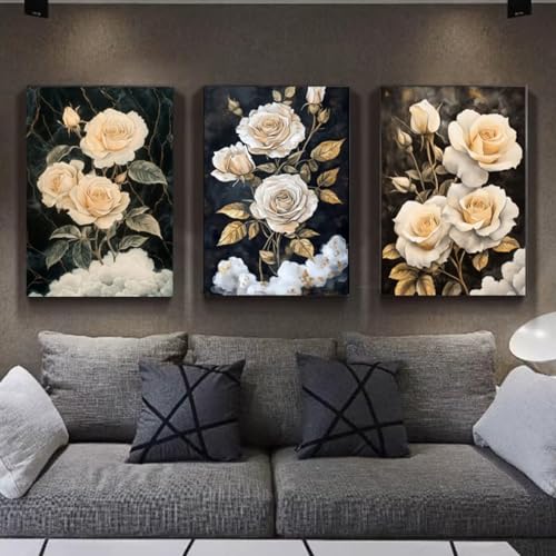 3 Stück 5D Diamond Painting Kits DIY Diamant Painting Erwachsene Kinder Round Full Drill Strass Stickerei Kreuzstich Diamant Malerei nach Zahlen Set Handwerk für Home Wall Décor Weiße Blumen E717 von Reisvx