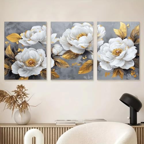 3 Stück 5D Diamond Painting Kits DIY Diamant Painting Erwachsene Kinder Round Full Drill Strass Stickerei Kreuzstich Diamant Malerei nach Zahlen Set Handwerk für Home Wall Décor Weiße Blumen E728 von Reisvx