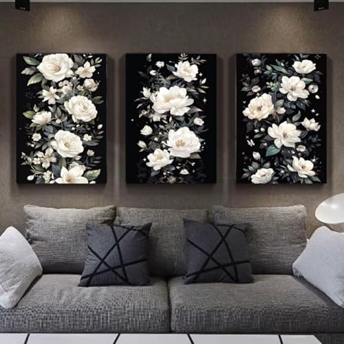 3 Stück 5D Diamond Painting Kits DIY Diamant Painting Erwachsene Kinder Round Full Drill Strass Stickerei Kreuzstich Diamant Malerei nach Zahlen Set Handwerk für Home Wall Décor Weiße Blumen E739 von Reisvx