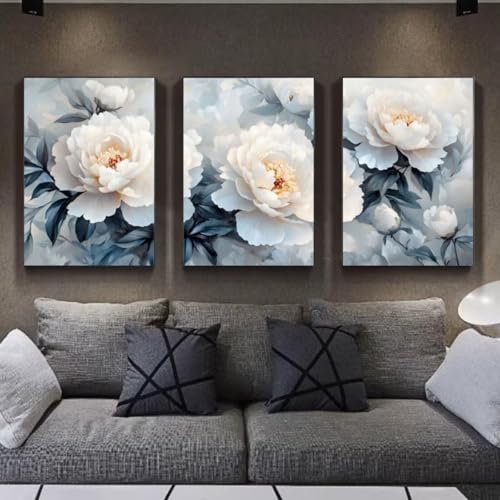 3 Stück 5D Diamond Painting Kits DIY Diamant Painting Erwachsene Kinder Round Full Drill Strass Stickerei Kreuzstich Diamant Malerei nach Zahlen Set Handwerk für Home Wall Décor Weiße Blumen E751 von Reisvx