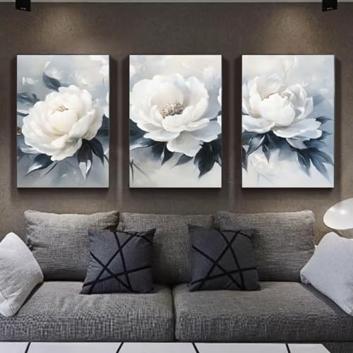 3 Stück 5D Diamond Painting Kits DIY Diamant Painting Erwachsene Kinder Round Full Drill Strass Stickerei Kreuzstich Diamant Malerei nach Zahlen Set Handwerk für Home Wall Décor Weiße Blumen E761 von Reisvx