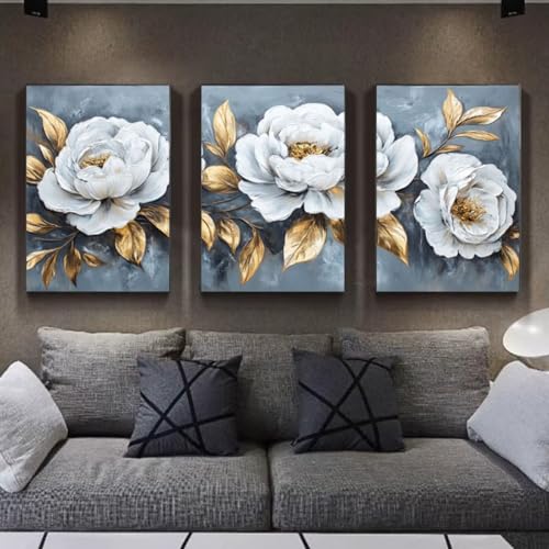 3 Stück 5D Diamond Painting Kits DIY Diamant Painting Erwachsene Kinder Round Full Drill Strass Stickerei Kreuzstich Diamant Malerei nach Zahlen Set Handwerk für Home Wall Décor Weiße Blumen E794 von Reisvx