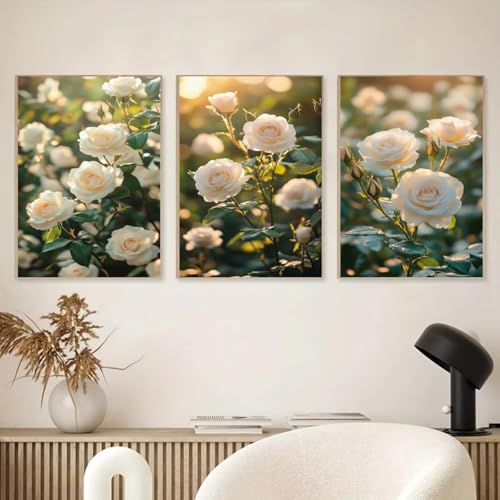 3 Stück 5D Diamond Painting Kits DIY Diamant Painting Erwachsene Kinder Round Full Drill Strass Stickerei Kreuzstich Diamant Malerei nach Zahlen Set Handwerk für Home Wall Décor Weiße Rose E915 von Reisvx