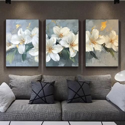 3 Stück 5D Diamond Painting Kits DIY Diamant Painting Erwachsene Kinder Square Full Drill Strass Stickerei Kreuzstich Diamant Malerei nach Zahlen Set Handwerk für Home Wall Décor Weiße Blumen E778 von Reisvx