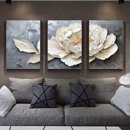 3 Stück 5D Diamond Painting Kits DIY Diamant Painting Erwachsene Kinder Square Full Drill Strass Stickerei Kreuzstich Diamant Malerei nach Zahlen Set Handwerk für Home Wall Décor Weiße Blumen E810 von Reisvx