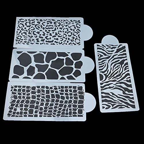 4 Stück Zebra Leopard Schlange Krokodilhaut Muster Kuchen Bordüre Geprägt Dekorieren Formen Kunststoff Fondant Vorlage DIY Backwerkzeuge Kaffee Spray Schablonen Puderzucker Sieb PVC Form von Reland Sun