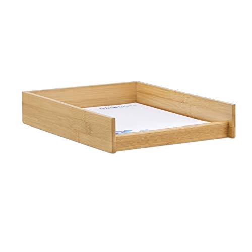 10 x Dokumentenablage Holz, DIN A4 Papierfach, Büro, Schreibtisch, flach, Briefablage Bambus, BxT: 25x33 cm, Natur von Relaxdays