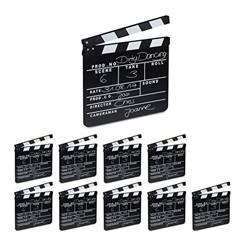 10 x Filmklappe Holz, Regieklappe zum Beschriften, Clapperboard, Szenenklappe, Hollywood Deko, HxB: 26 x 30 cm, schwarz von Relaxdays