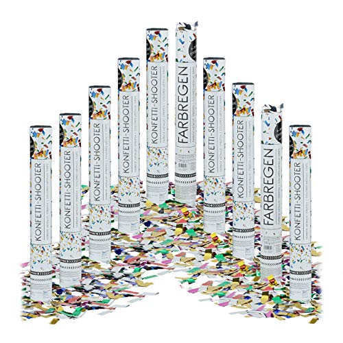 Relaxdays 10 x Party Popper 40 cm im Konfettikanonen Set, Konfetti Bombe für Hochzeit und Geburtstag, Konfetti Shooter 6-8 m Effekthöhe, bunt metallic von Relaxdays