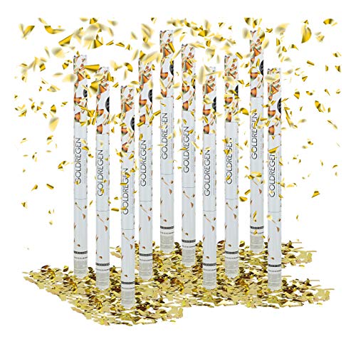 Relaxdays 10 x Party Popper 80 cm im Konfettikanonen Set, Konfetti Bombe für Hochzeit und Geburtstag, Konfetti Shooter 6-8 m Effekthöhe, Gold metallic von Relaxdays