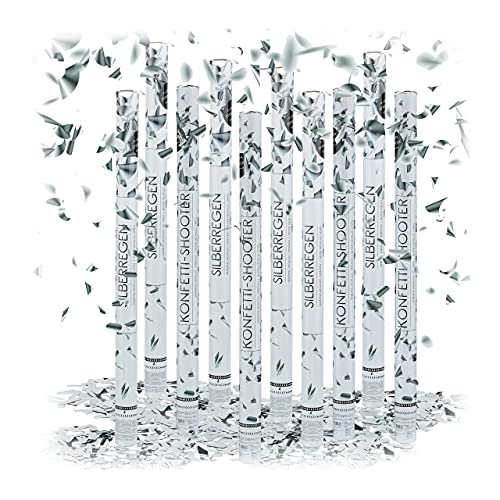 Relaxdays 10 x Party Popper 80 cm im Konfettikanonen Set, Konfetti Bombe für Hochzeit und Geburtstag, Konfetti Shooter 6-8 m Effekthöhe, Silber metallic von Relaxdays