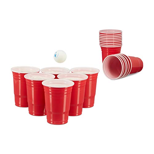 Relaxdays 100 x Beer Pong Becher, Stabiler Plastikbecher, Partybecher 16 oz/ 473 ml, Trinkbecher Softdrinks u. Bier, rot von Relaxdays