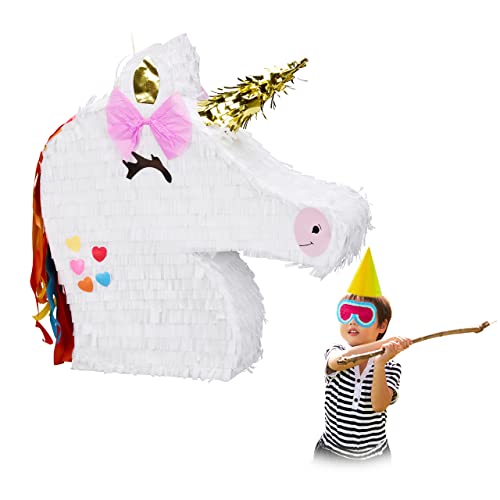 Relaxdays 2 x Einhorn Pinata, zum Aufhängen, Kinder, Mädchen, Geburtstag, Unicorn Pinata, zum selbst Befüllen, Piñata, weiß von Relaxdays