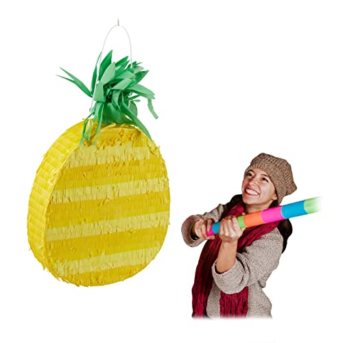 Relaxdays 2 x Pinata Ananas, Schlagpinata zum Befüllen, Piñata zum Aufhängen, Beachparty, JGA, Sommer, Partypinata Frucht, gelb von Relaxdays