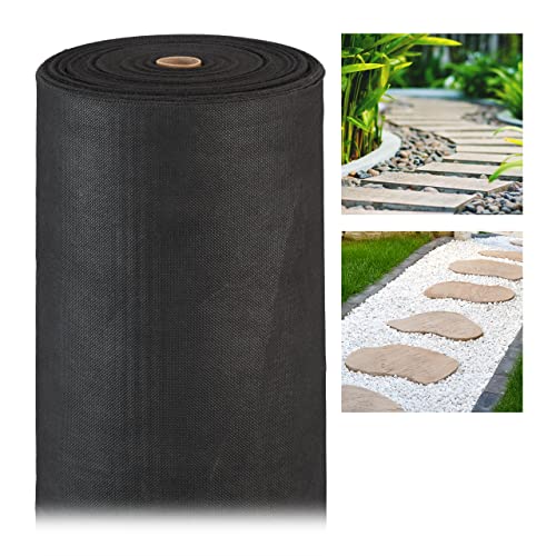 Relaxdays 2 x Unkrautvlies, 150 g/m², Pflanzenschutz, wasserdurchlässig, UV-beständig, Starkes Gartenvlies, je 50 m, schwarz von Relaxdays