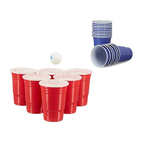 Relaxdays 200 x Beer Pong Becher in Rot und Blau, Getränkebecher 473 ml / 16 oz, Partybecher US College Style, red, Blue von Relaxdays