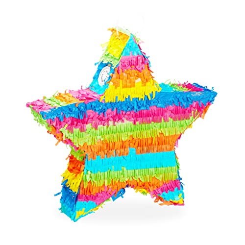 Relaxdays 3 TLG. Pinata Set Stern, Pinatastab mit Augenmaske, für Kinder, Stock & Augenbinde, zum selbst befüllen, Piñata, bunt von Relaxdays