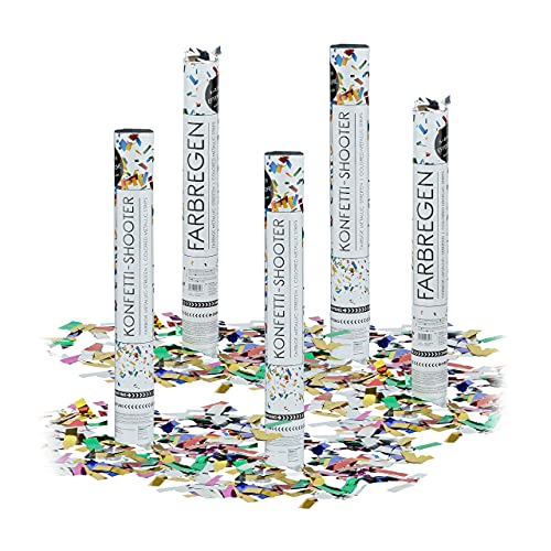 Relaxdays 5 x Party Popper 40 cm im Konfettikanonen Set, Konfetti Bombe für Hochzeit und Geburtstag, Konfetti Shooter 6-8 m Effekthöhe, bunt metallic von Relaxdays