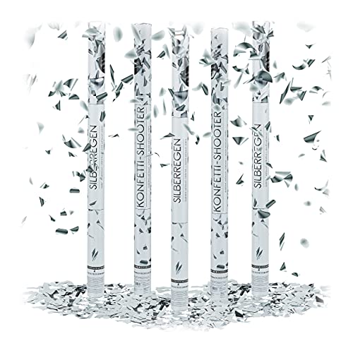 Relaxdays 5 x Party Popper 80 cm im Konfettikanonen Set, Konfetti Bombe für Hochzeit und Geburtstag, Konfetti Shooter, 6-8 m Effekthöhe, Silber metallic von Relaxdays