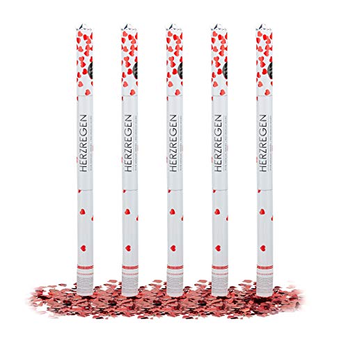 Relaxdays 5 x Party Popper 80 cm rote Herzen im Konfettikanonen Set, Konfetti Bombe für Hochzeit und Geburtstag, Konfetti Shooter 6-8 m Effekthöhe, rot metallic von Relaxdays