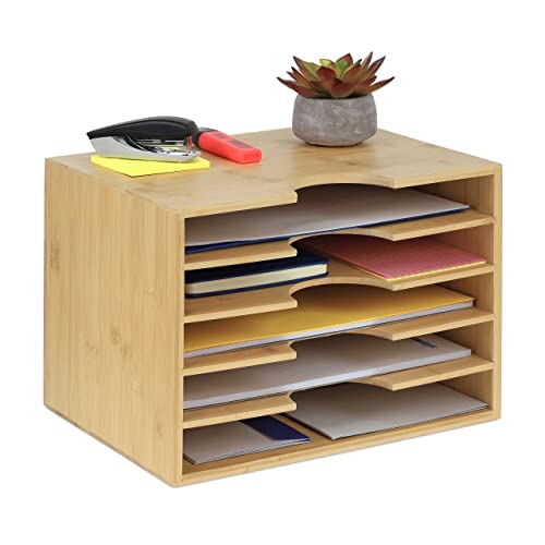 Relaxdays Briefablage Bambus, Büro Organizer für A4 Papier, 5 Fächer, Dokumentenablage HBT: 23,5 x 32,5 x 24 cm, Natur von Relaxdays