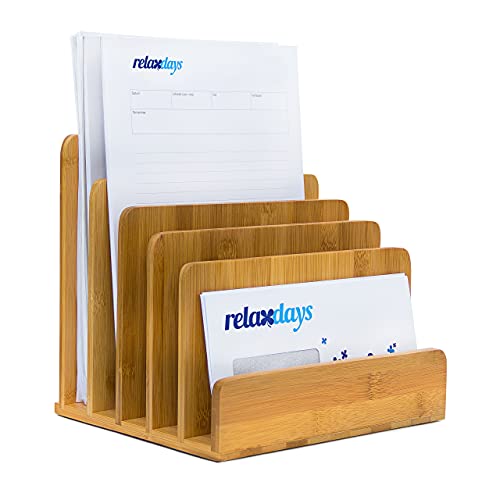 Relaxdays Dokumentenhalter Bambus, 5 Fächer, Prospekte, Zeitschriften, Briefablage, HBT: ca. 23 x 24,5 x 20,5 cm, Natur von Relaxdays