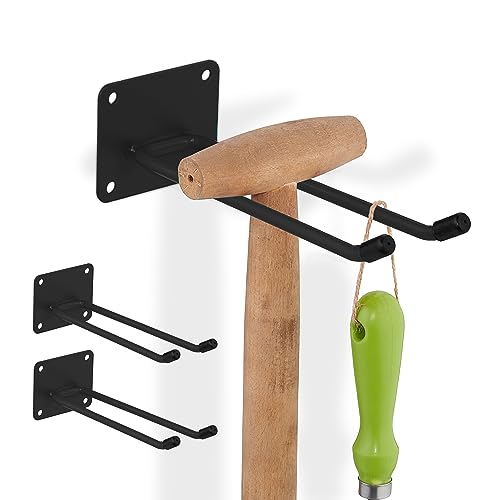 Relaxdays Gerätehalter 3er Set, Doppelhaken, Besenhalter für die Wand, Garten, HxBxT: 7,5 x 9 x 24 cm, Stahl, schwarz, Kunststoff von Relaxdays