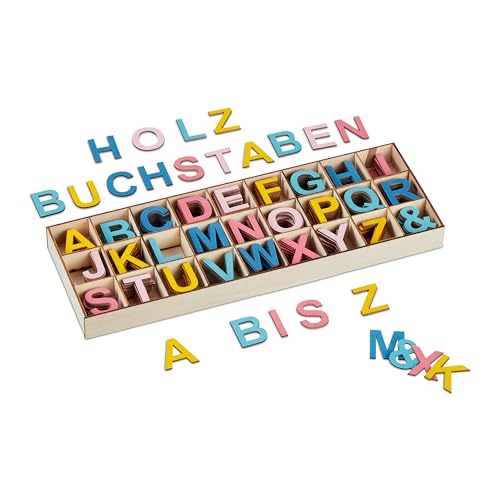 Relaxdays Holzbuchstaben Set, 324 TLG, Großbuchstaben A-Z, Und-Zeichen, 3 cm, kleine Buchstaben zum Basteln, Deko, bunt von Relaxdays