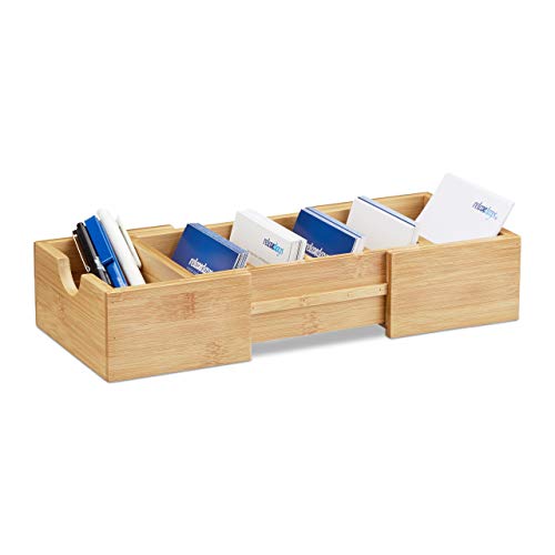 Relaxdays Karteikasten DIN-A8 Bambus, Visitenkarten Organizer, zum Ausziehen, H x B x T: ca. 5,5 x 13 x 30 cm, natur von Relaxdays