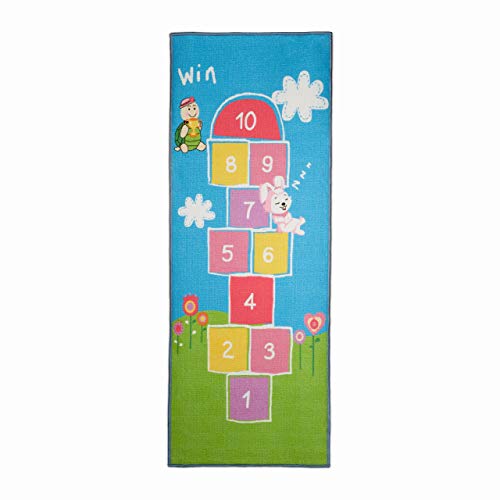 Relaxdays Kinderteppich Hüpfspiel, 180 x 70 cm, 10 Hüpfkästchen, Kurzflor, gummierte Unterseite, Spielteppich, bunt, Kunststoff, 1 Stück von Relaxdays