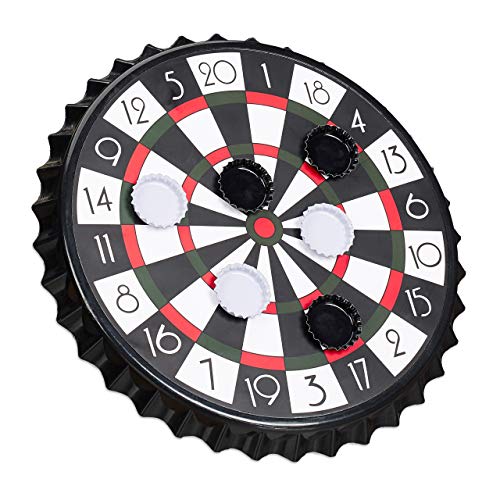 Relaxdays 10023506 Kronkorken Dartscheibe, magnetische Zielscheibe, Dart Trinkspiel mit 6 Kronkorken, Partyspiel Ø 25 cm, schwarz von Relaxdays