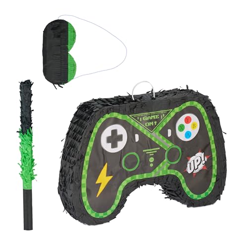 Relaxdays Pinata Set, 3-TLG., Controller, zum Aufhängen, Kinder, Mädchen und Jungs, mit Stab & Maske, unbefüllt, bunt Relaxdays Pinata Set, 3-TLG., Controller, zum Aufhängen, Kinder, Mädchen und Jungs, mit Stab & Maske, unbefüllt, bunt von Relaxdays
