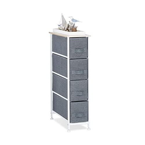 Relaxdays Regalsystem, 4 Stoff-Schubladen, HxBxT: 76 x 20 x 48 cm, universale Schubladenbox, Metall und Holz, grau von Relaxdays