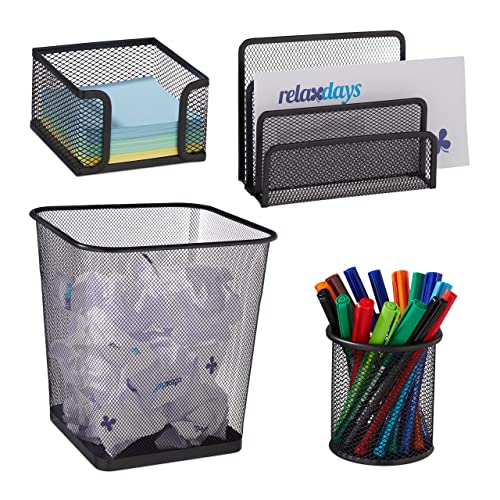 Relaxdays Schreibtisch Organizer 4er Set, Papierkorb, Stiftebox, Zettel-& Briefablage, Arbeits-& Kinderzimmer, schwarz von Relaxdays