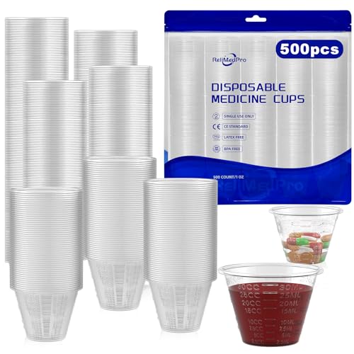 ReliMedPro Wiederverwendbar Plastik Messbecher für Flüssige Medikamente, Pack mit 500 Stück, 30 ml Messbecher Klein für Flüssige Medikamente, Farbe, Epoxidharz, Pillen und Resin von ReliMedPro