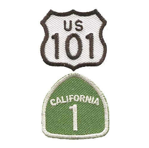 Aufnäher Mini Highway 101 und California HWY 1 – CA Badge 3,5 cm (2 Stück, zum Aufbügeln) von $/Reliable