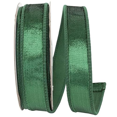 Band – Designer-Plüschsamt Elite mit Drahtrand, Smaragd, 2,5 cm, 9,1 m von Reliant Ribbon