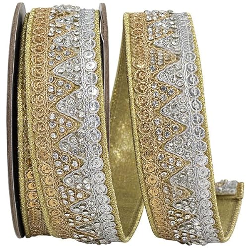 Band – Juwelen-Pailletten, Opulenz, Deluxe-Drahtrand, Gold/Silber, 3,8 cm, 4,5 m von Reliant Ribbon