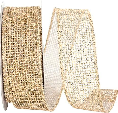 Band – Mikro-Mesh-Glitzer, metallischer Drahtrand, Gold/Silber, 3,8 cm, 9,1 m von Reliant Ribbon