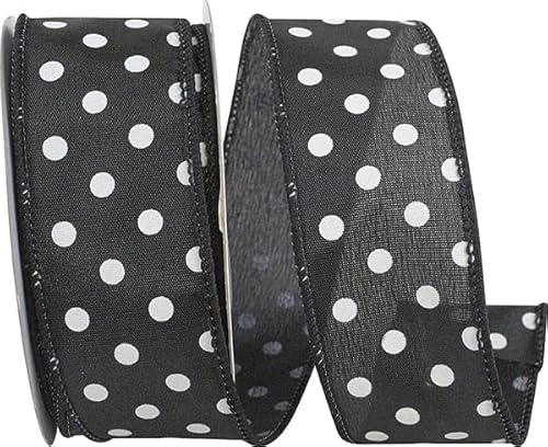 Reliant Ribbon 92839W-984-09F Satinband mit auffälligen Punkten, Drahtkante, 3,8 cm x 9,1 m, Schwarz/Weiß von Reliant Ribbon