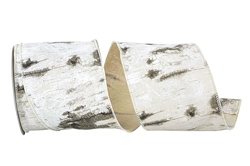 Reliant Ribbon 93218W-030-10F Birch Tree Bark Forest Wired Edge Band, weiß, 4 Inch X 10 Yards von Reliant Ribbon