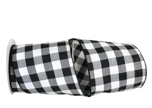 Reliant Ribbon 93228W-984-10F Plaid Twill-Band mit Drahtkante, 10,2 cm x 9,1 m, Schwarz/Weiß von Reliant Ribbon