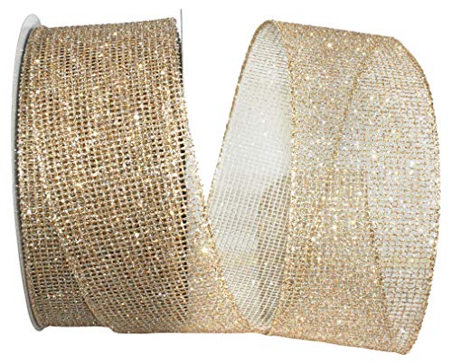 Reliant Ribbon 93290W-990-40H Glitter Web Mesh Metallic Wired Edge Band, Polyester, Gold/Silber, 2-1/2 Inch X 20 Yards von Reliant Ribbon