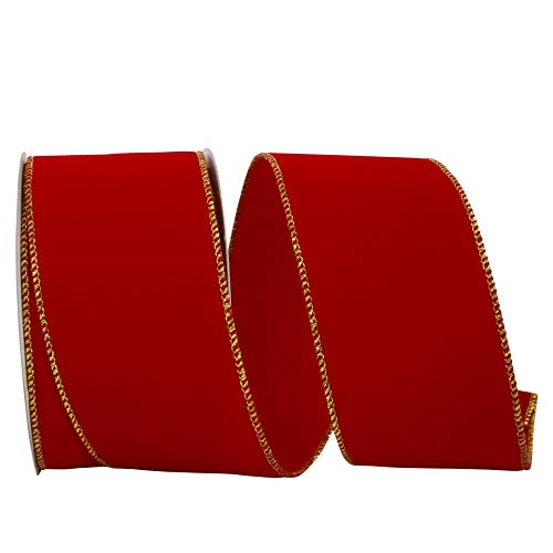 Reliant Ribbon Samtband mit Drahtrand, 6,4 cm x 9,1 m, rot/gold von Reliant Ribbon