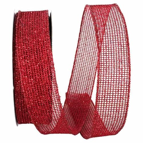 Schleifenband – Mikro-Mesh-Glitzer, metallischer Drahtrand, Rot, 3,8 cm, 9,1 m von Reliant Ribbon